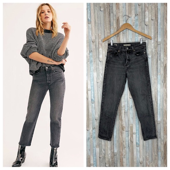 Levi's Denim - Levis 26 Wedgie Icon Jean Slim Straight High Rise Vintage Black Better Weathered